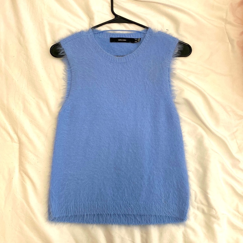 Light blue, fuzzy sweater vest!